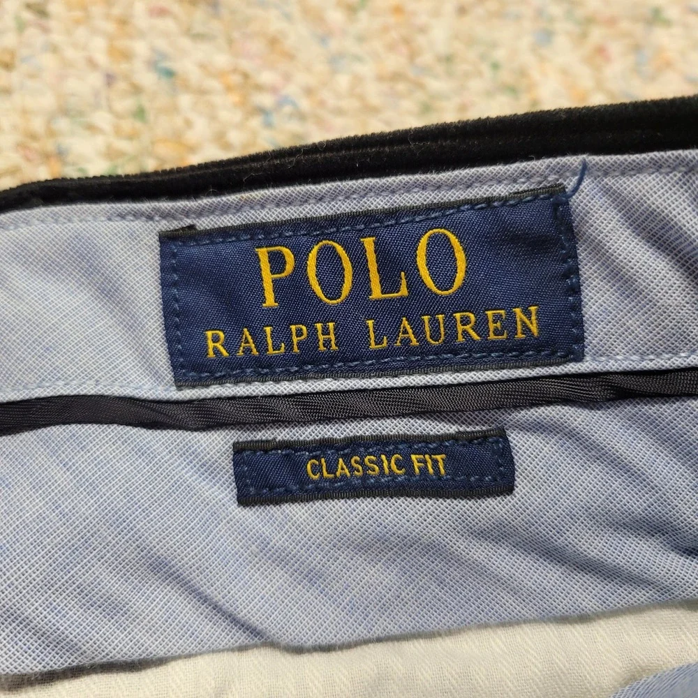 Polo Ralph Lauren Corduroy‎ Pants Mens 36x27 Black Classic Fit Cuffed Trousers